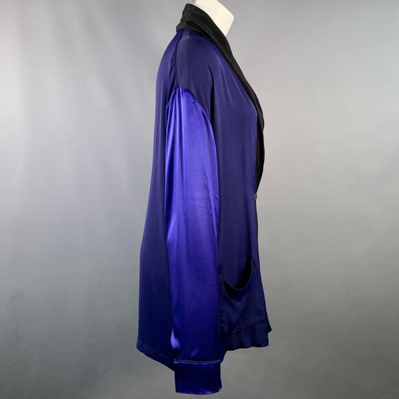 HAIDER ACKERMANN Size M Navy Black Viscose Silk Shawl Collar Jacket Blazer - Picture 2 of 5